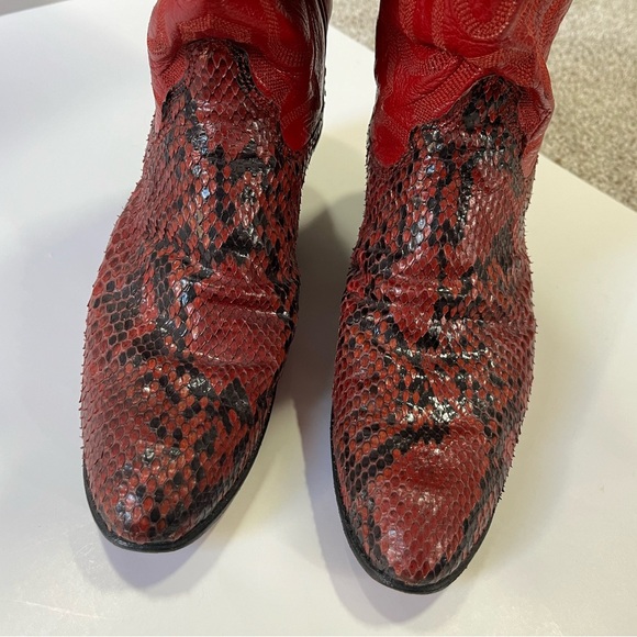 Vintage Olathe Handmade Boots Size 5 B GORGEOUS Red Snakeskin - Picture 11 of 16